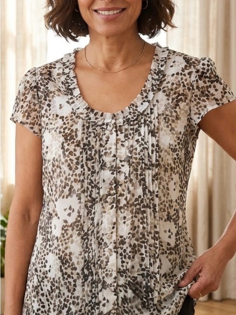 Cato Women's Brown Patterned front button down shirt